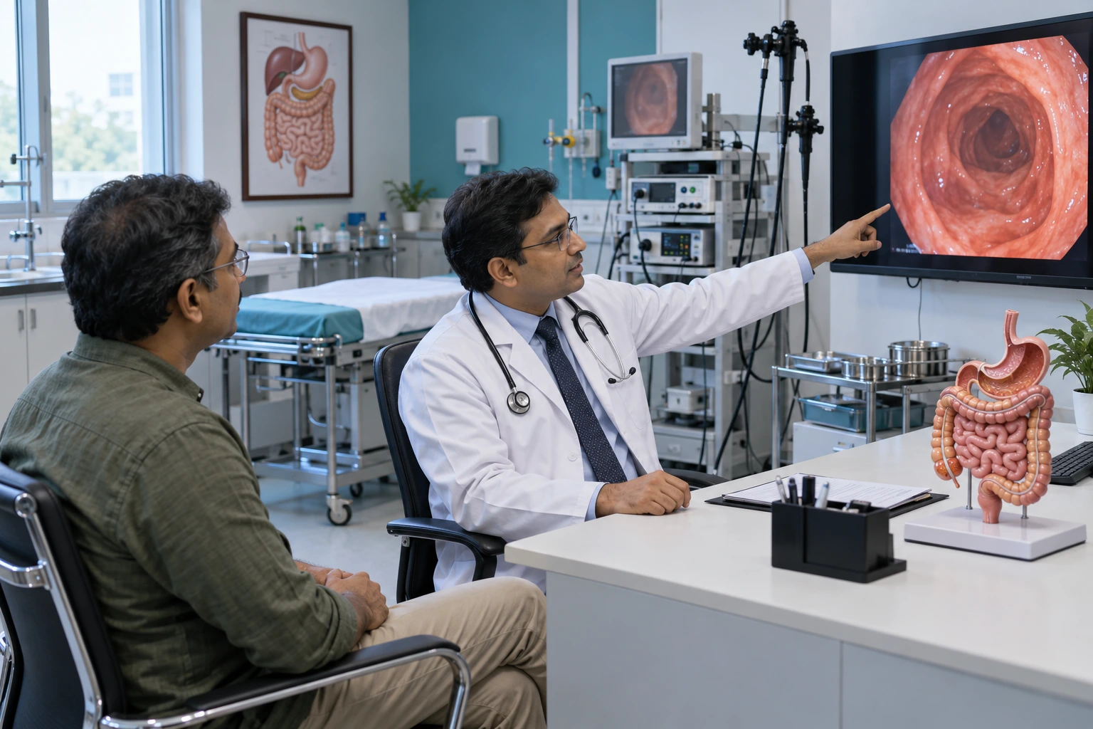Gastroenterology healthcare professional consulting a patient